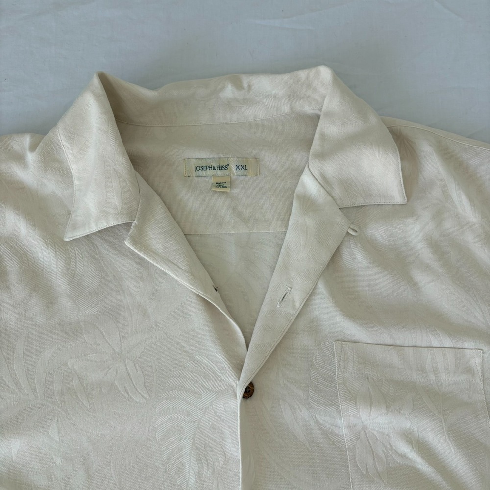 Joseph & Feiss‎ Mens Beige Short Sleeve Palm Print Silk Button Up Shirt Size 2XL